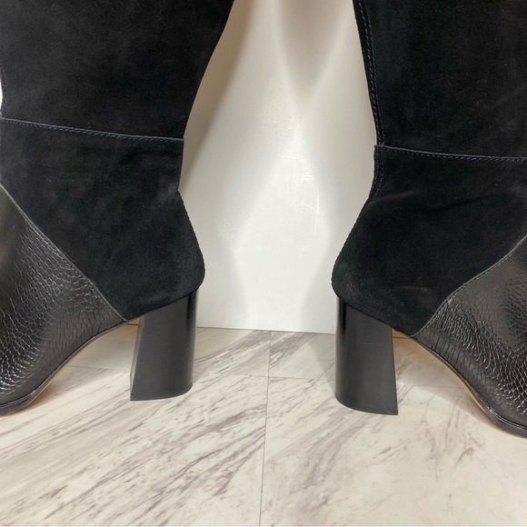 Dolce Vita Fynn Black Suede Crocodile Embossed Leather Heeled Tall Boot 8 - Picture 10 of 16